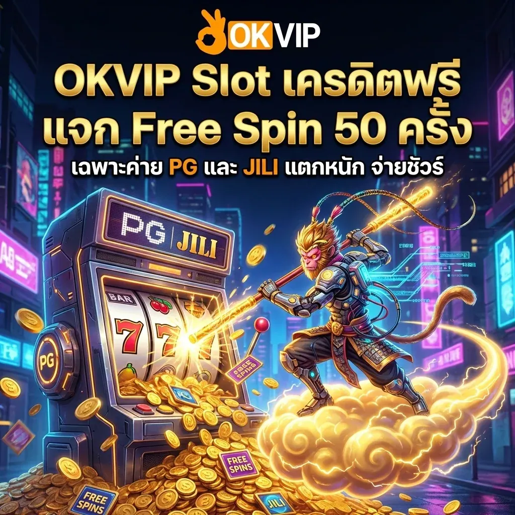 OKVIP168 เครดิตฟรีล่าสุด แจกฟรีสปิน 50 ครั้ง เล่นสล็อต PG แตกง่าย